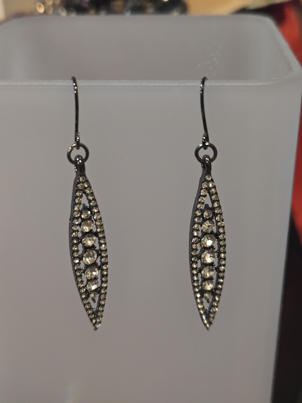 Black Marquise Drop Earrings with Crystal Accents